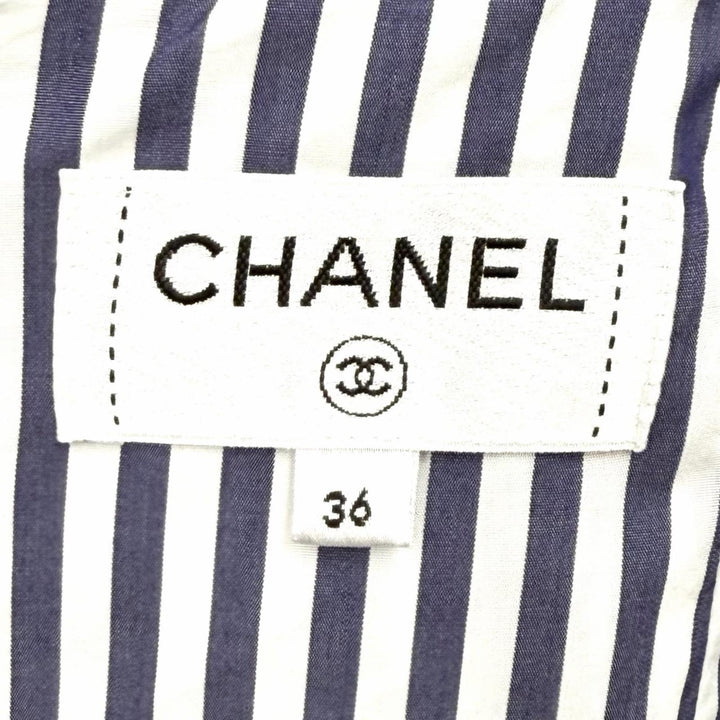 Excellent CHANEL skirt Smocking Gathered Stripe Navy cotton Women 36 P60279