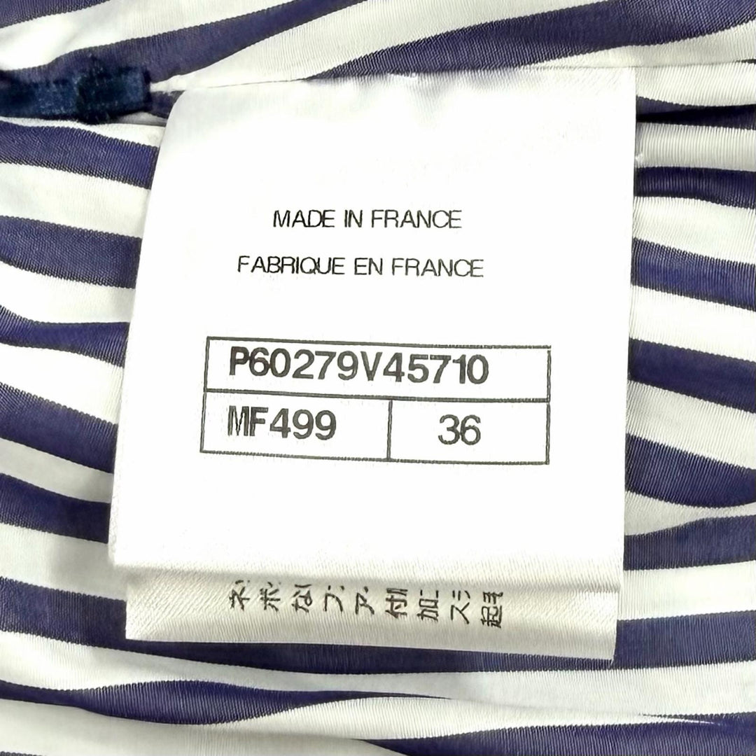 Excellent CHANEL skirt Smocking Gathered Stripe Navy cotton Women 36 P60279