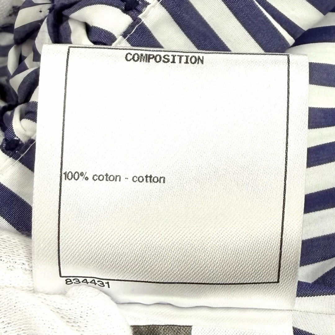 Excellent CHANEL skirt Smocking Gathered Stripe Navy cotton Women 36 P60279