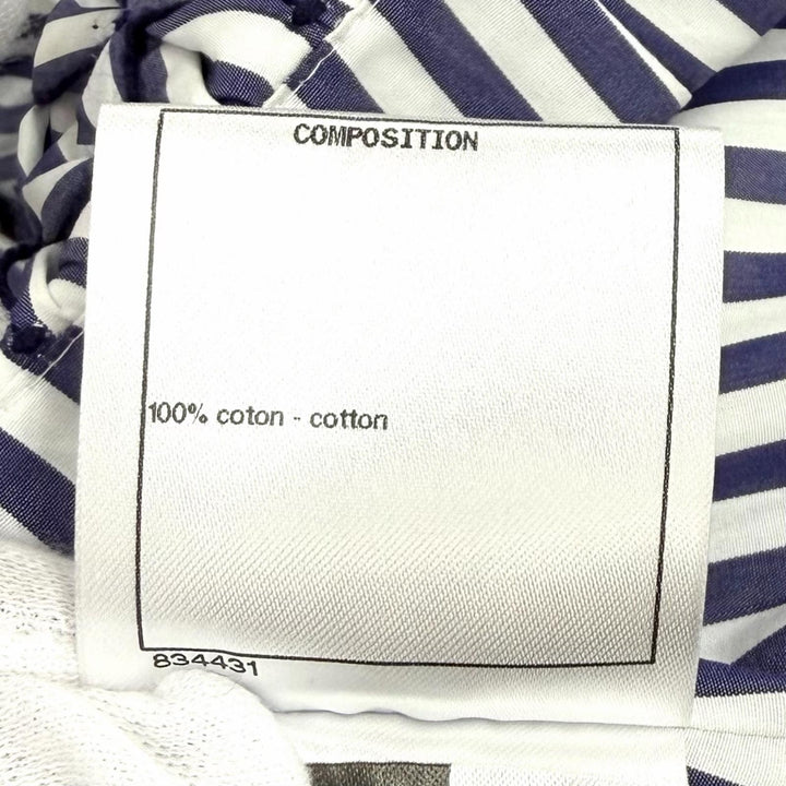 Excellent CHANEL skirt Smocking Gathered Stripe Navy cotton Women 36 P60279