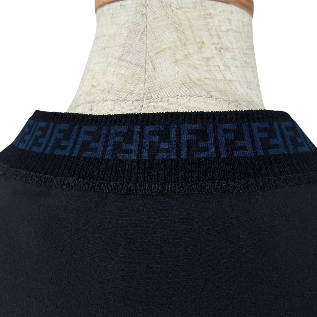 Excellent FENDI T-shirt FF logo Zucca Pattern Side Slit black silk Women 38