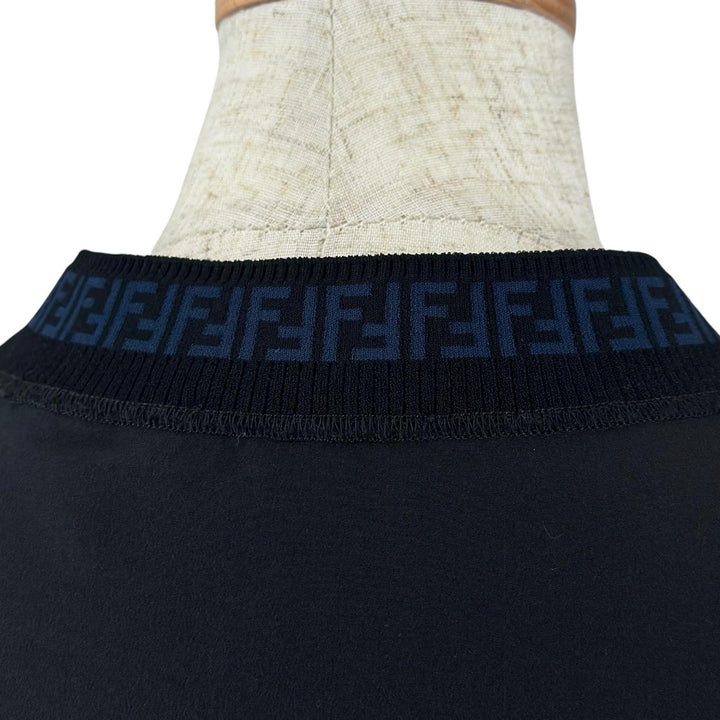 Excellent FENDI T-shirt FF logo Zucca Pattern Side Slit black silk Women 38