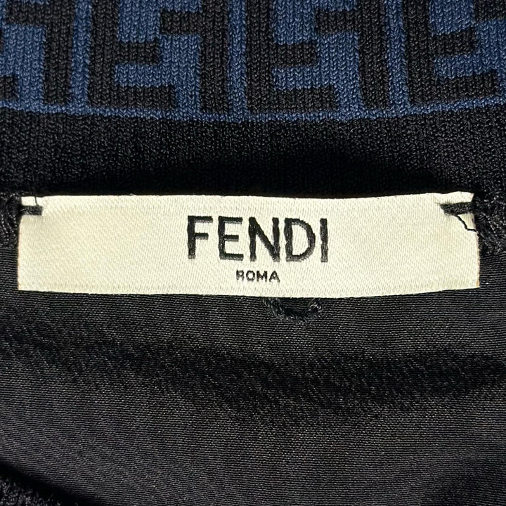 Excellent FENDI T-shirt FF logo Zucca Pattern Side Slit black silk Women 38