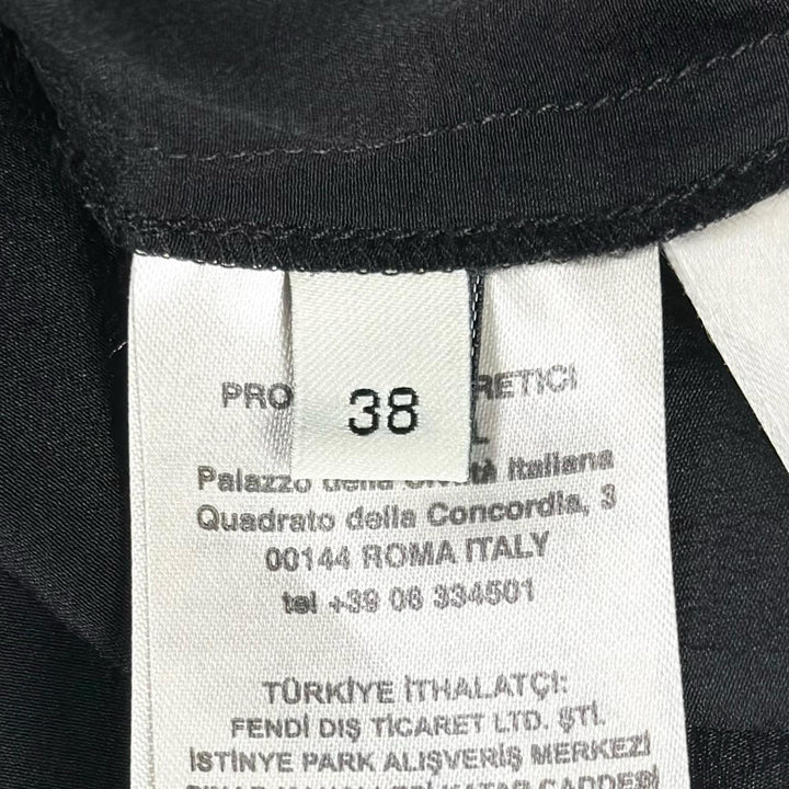 Excellent FENDI T-shirt FF logo Zucca Pattern Side Slit black silk Women 38