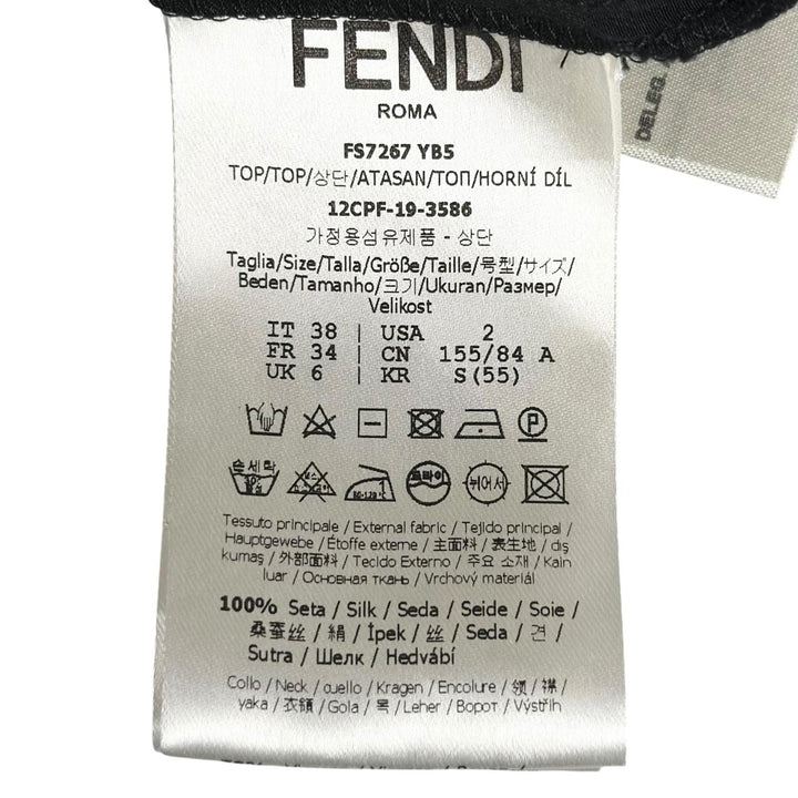 Excellent FENDI T-shirt FF logo Zucca Pattern Side Slit black silk Women 38