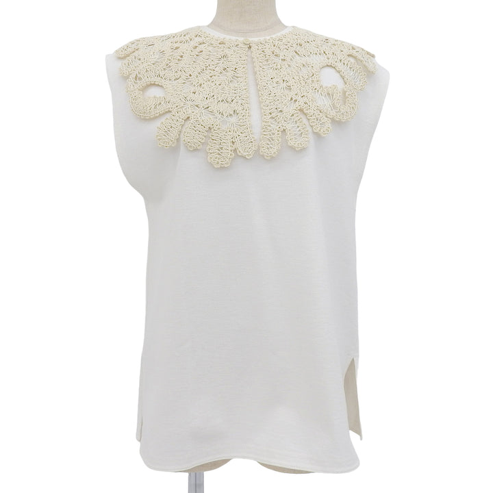 Excellent JIL SANDER tops Macrame collar white cotton Women S JSWQ707311