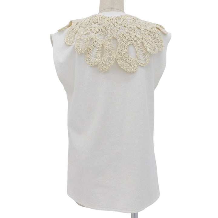 Excellent JIL SANDER tops Macrame collar white cotton Women S JSWQ707311