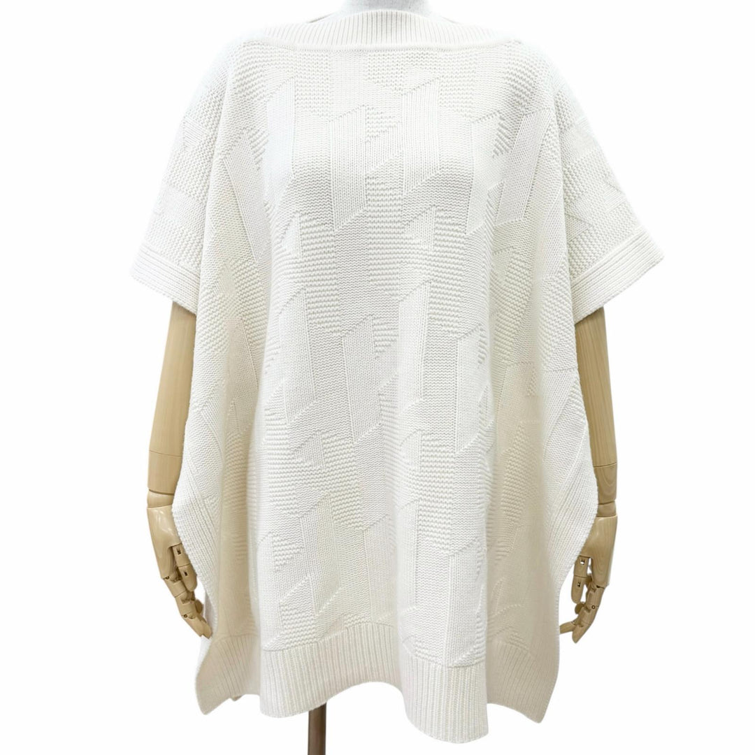 Pristine HERMES poncho H motif knit Ivory Virgin wool Women 34 4H2904D3