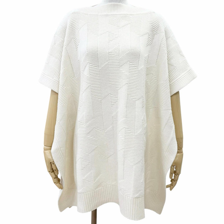 Pristine HERMES poncho H motif knit Ivory Virgin wool Women 34 4H2904D3