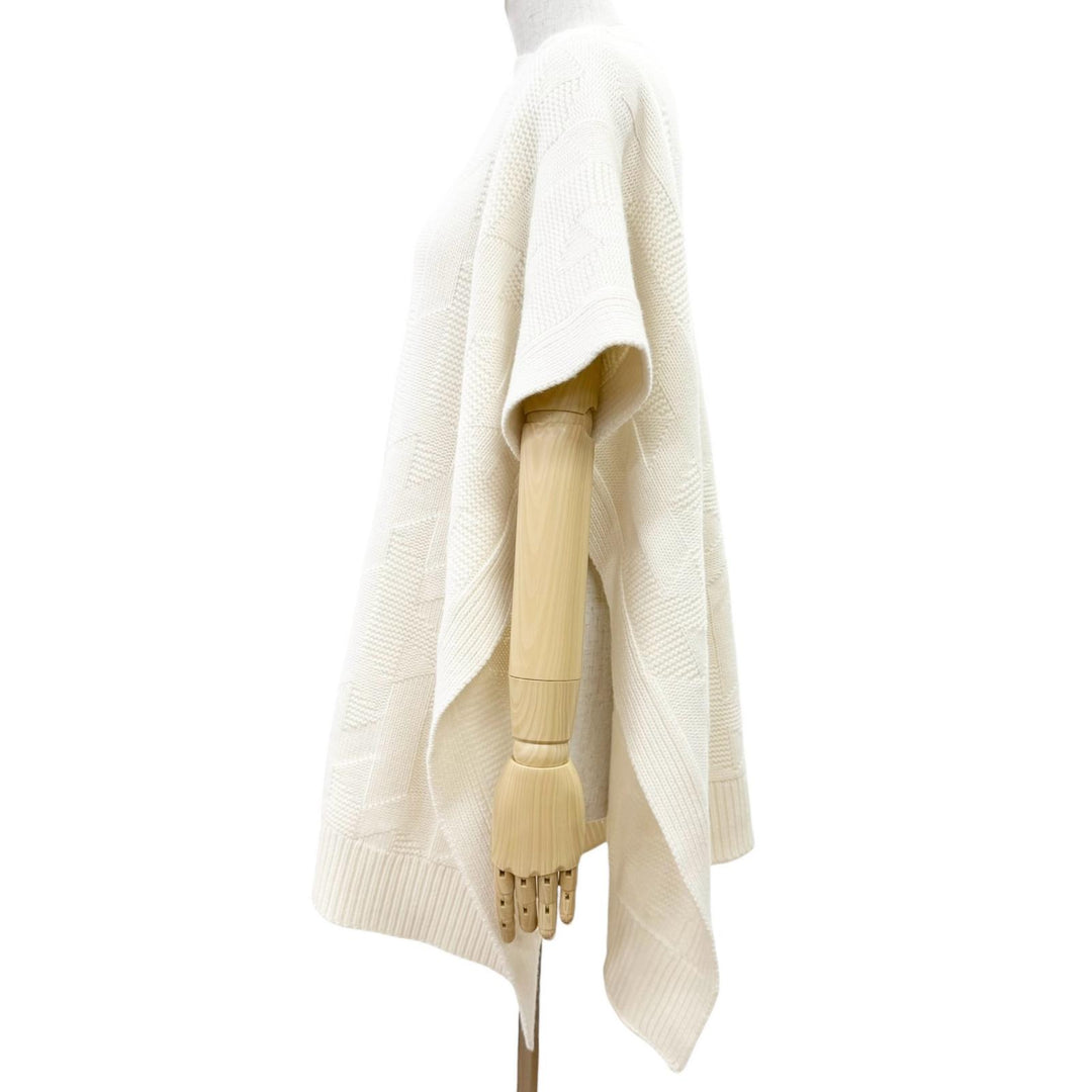 Pristine HERMES poncho H motif knit Ivory Virgin wool Women 34 4H2904D3