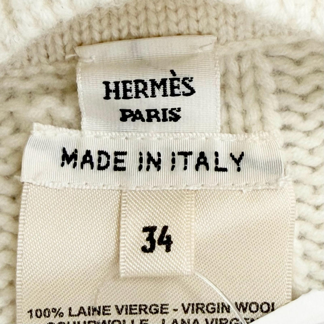 Pristine HERMES poncho H motif knit Ivory Virgin wool Women 34 4H2904D3