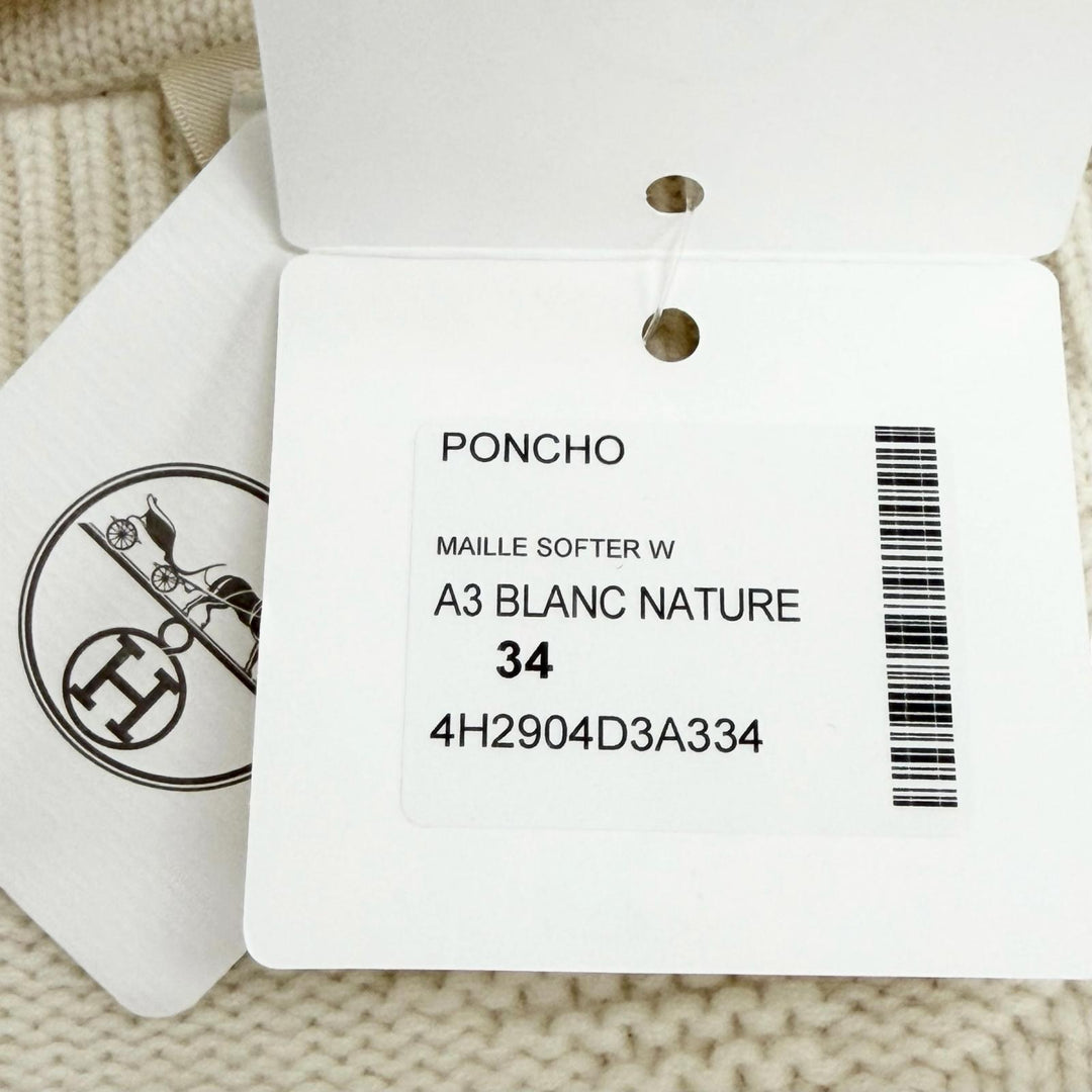 Pristine HERMES poncho H motif knit Ivory Virgin wool Women 34 4H2904D3