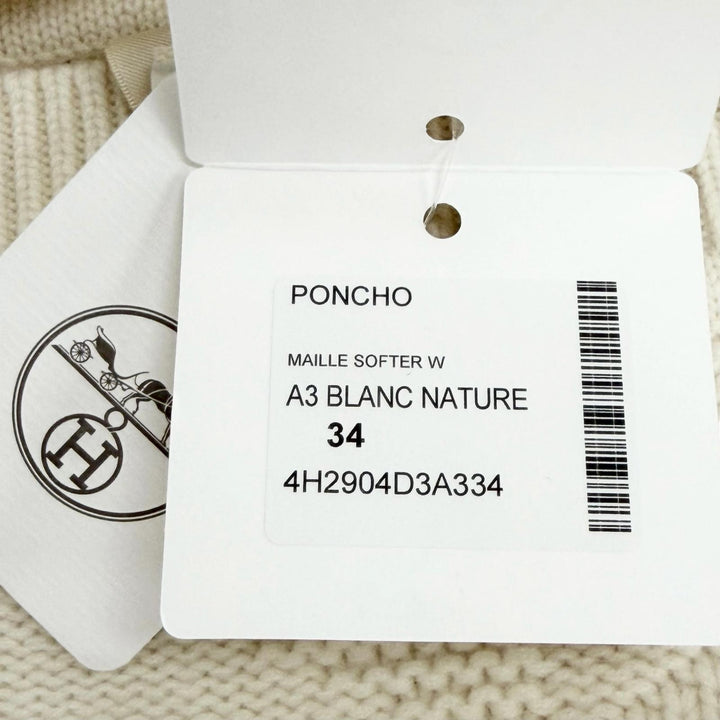 Pristine HERMES poncho H motif knit Ivory Virgin wool Women 34 4H2904D3