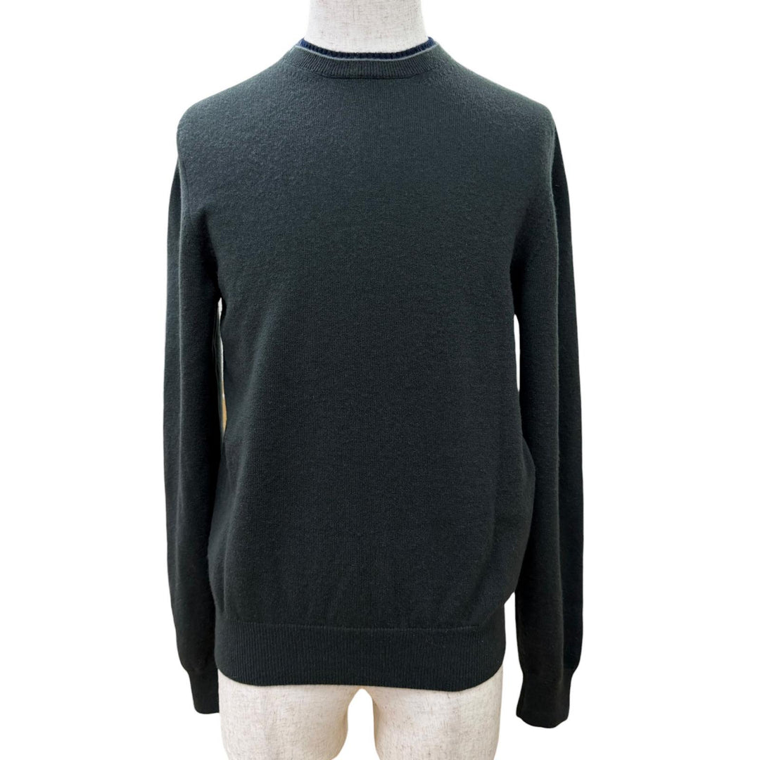 Great HERMES knit H logo embroidered crew neck long sleeve khaki cashmere XS