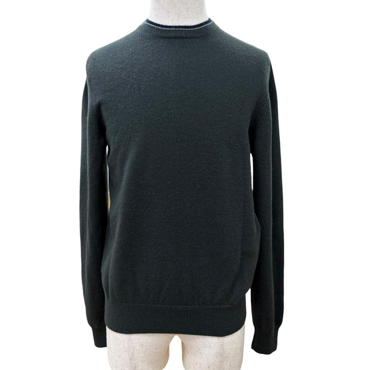 Great HERMES knit H logo embroidered crew neck long sleeve khaki cashmere XS