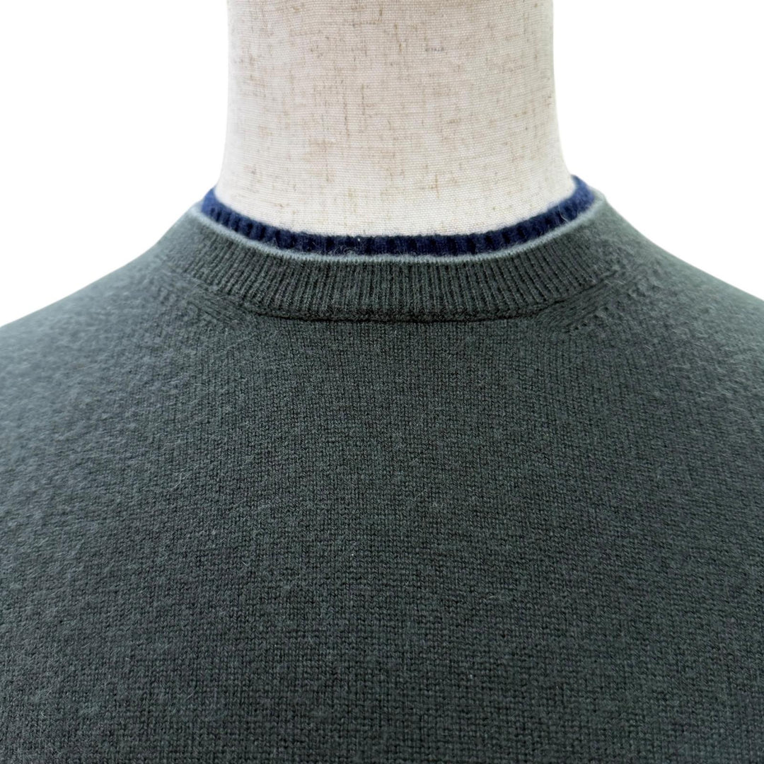 Great HERMES knit H logo embroidered crew neck long sleeve khaki cashmere XS
