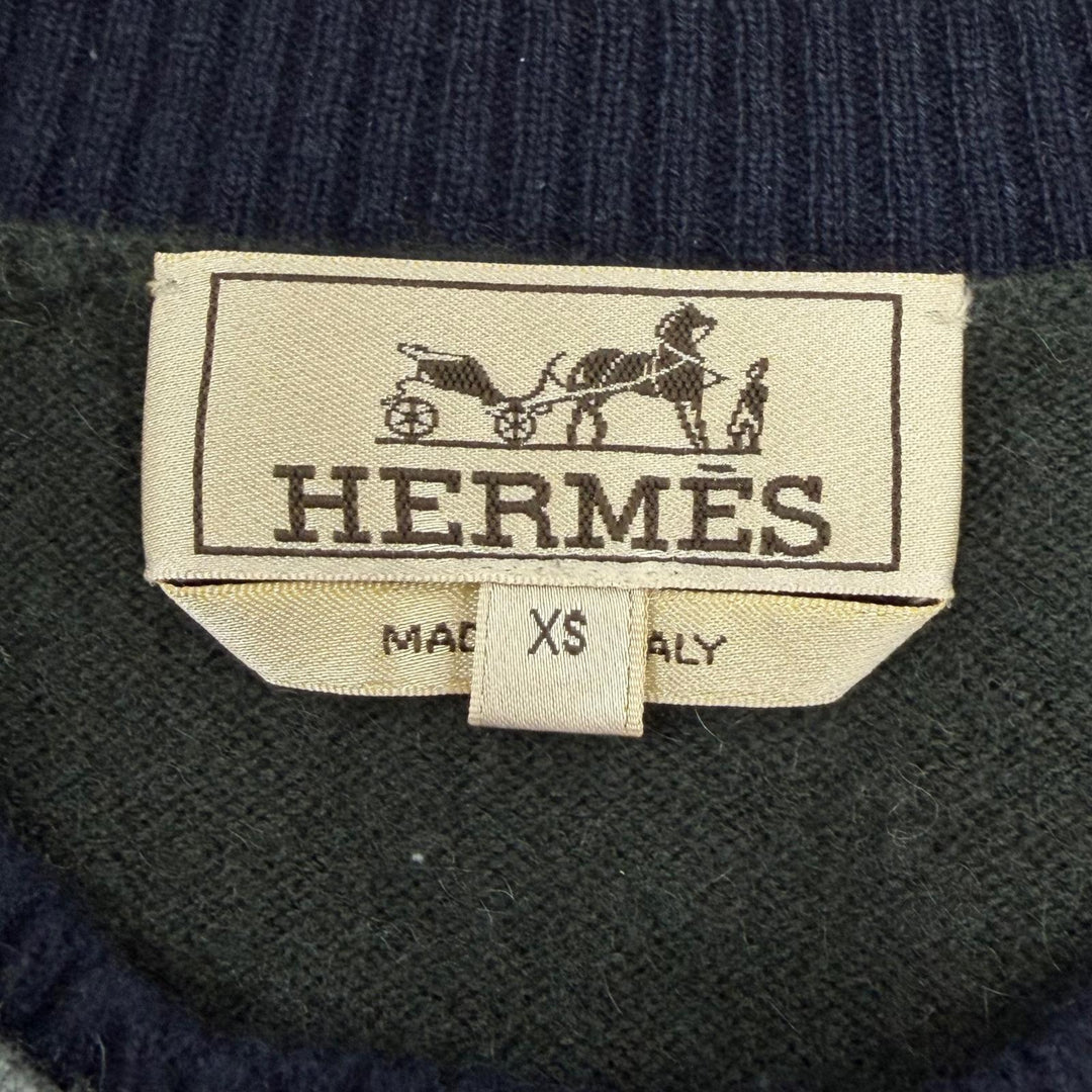 Great HERMES knit H logo embroidered crew neck long sleeve khaki cashmere XS