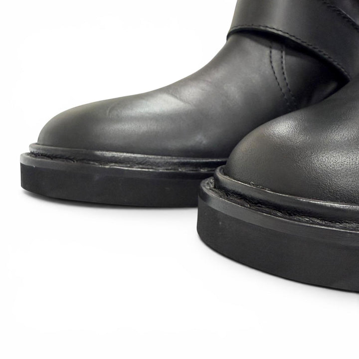 Excellent ROGER VIVIER Crystal Buckle Leather Biker Boots Ankle Boots black 36.5