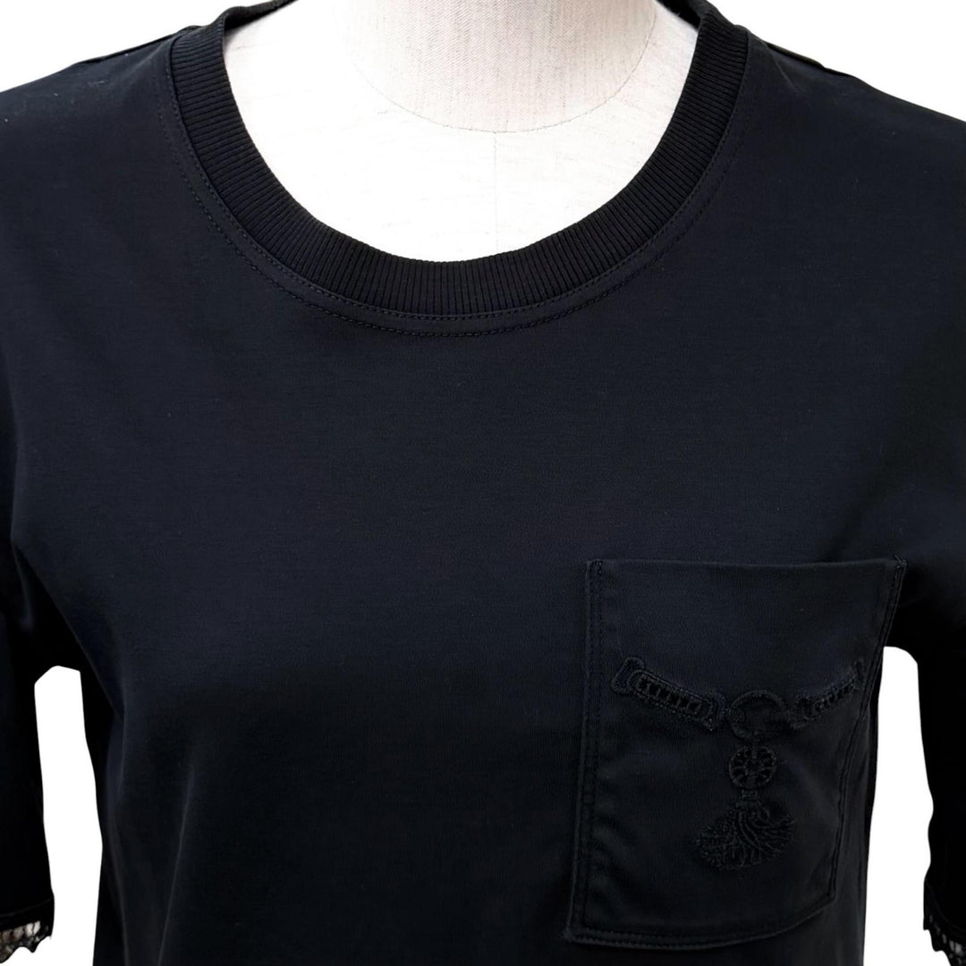 Great HERMES one piece PALEFROI T-Shirt with Lace Cuffs black cotton 34 5H4505DC
