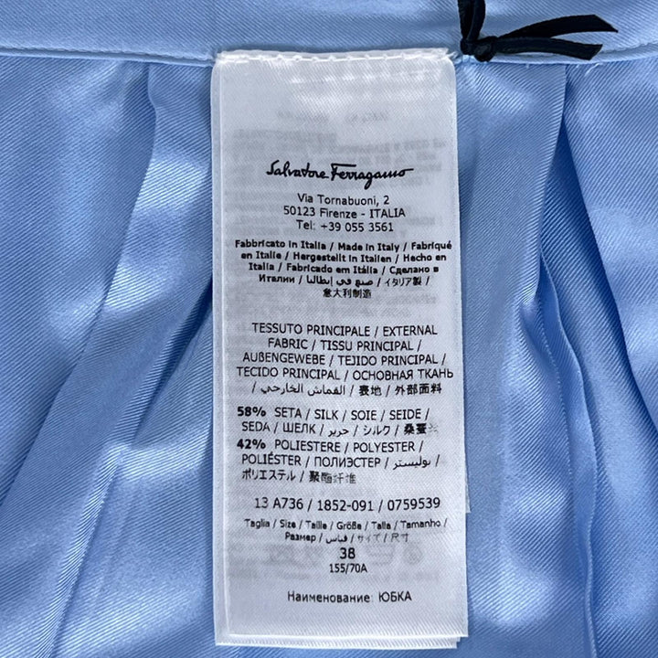 Pristine Salvatore Ferragamo Long skirt Pleated Light blue silk Women 38