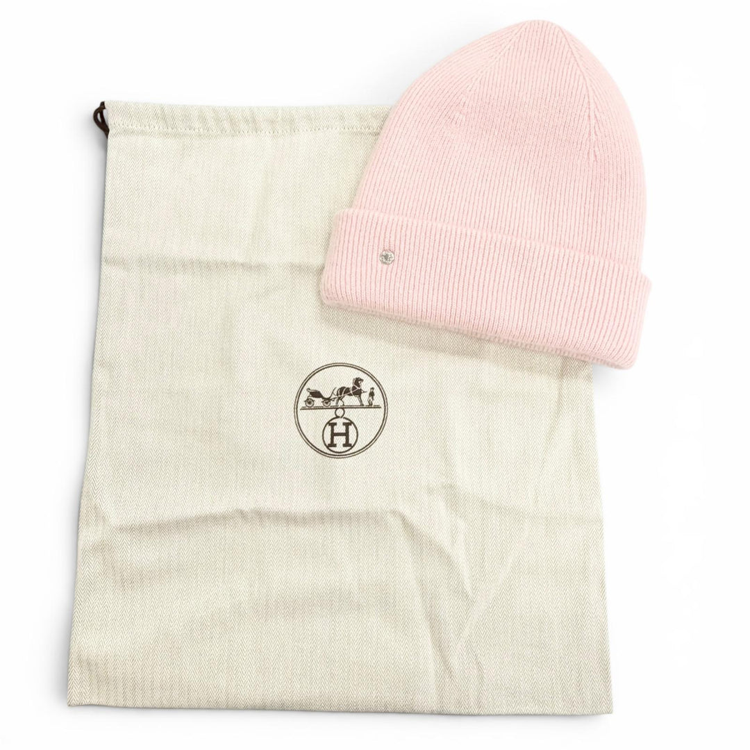 Excellent HERMES Knit cap Beanie Leesa Slalom Serie button wool Women L H252002N