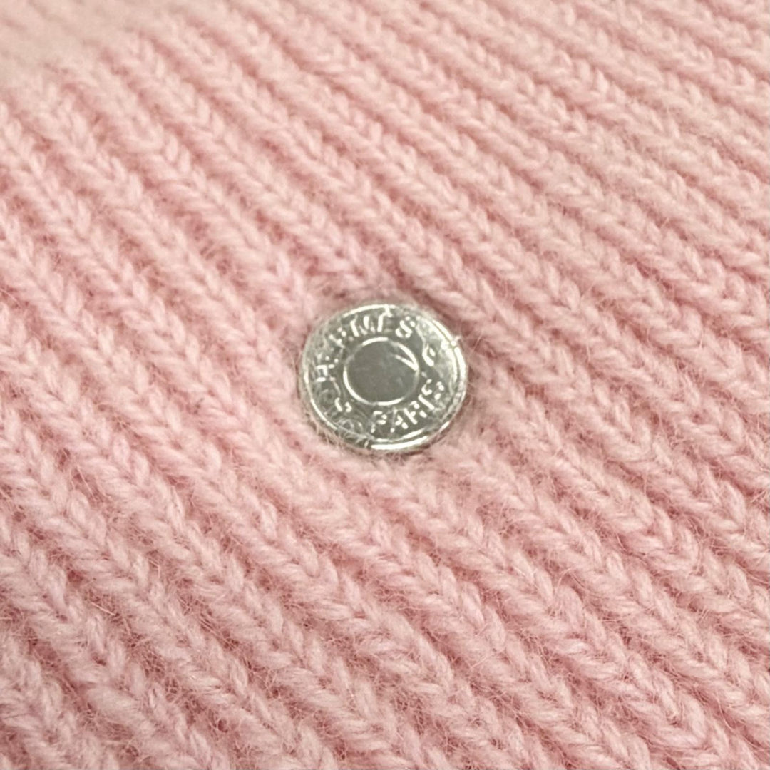 Excellent HERMES Knit cap Beanie Leesa Slalom Serie button wool Women L H252002N