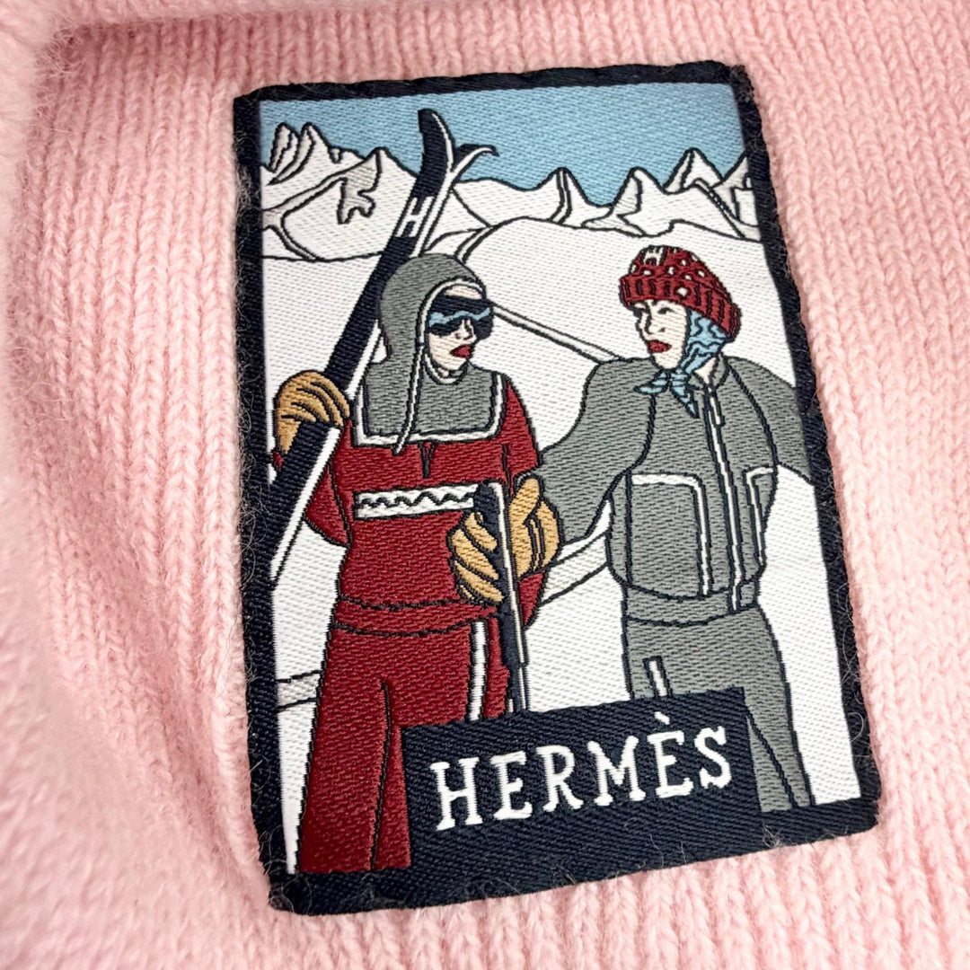 Excellent HERMES Knit cap Beanie Leesa Slalom Serie button wool Women L H252002N
