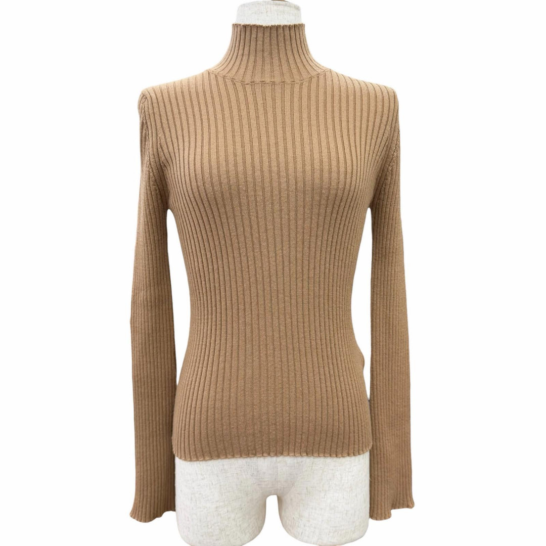 Excellent MONCLER DOLCEVITA Logo patch high-neck ribbed knit sweater Brown XS