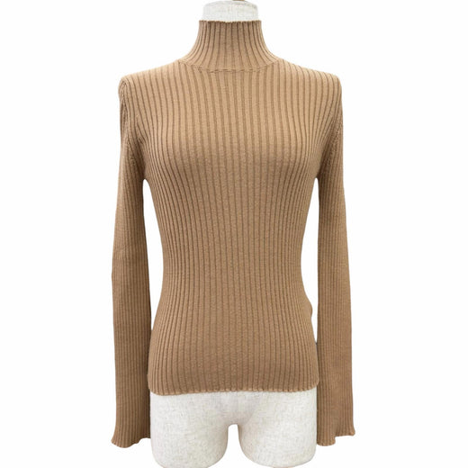 Excellent MONCLER DOLCEVITA Logo patch high-neck ribbed knit sweater Brown XS