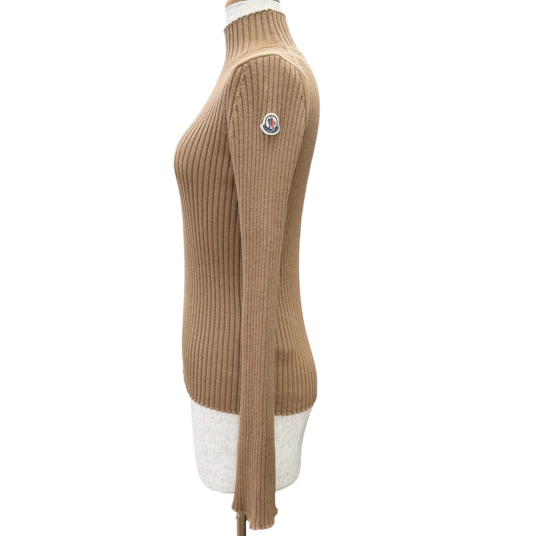 Excellent MONCLER DOLCEVITA Logo patch high-neck ribbed knit sweater Brown XS