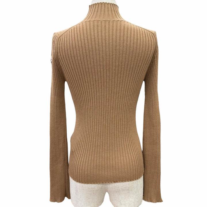 Excellent MONCLER DOLCEVITA Logo patch high-neck ribbed knit sweater Brown XS
