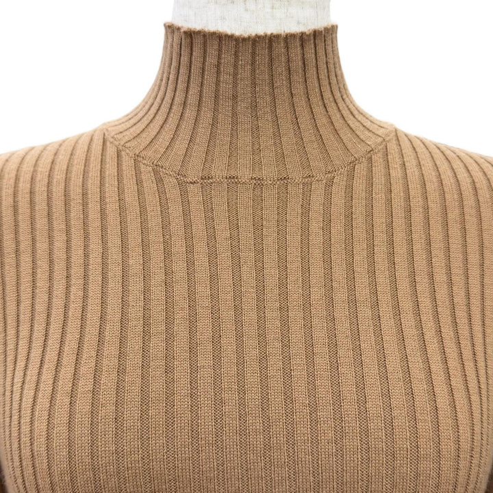 Excellent MONCLER DOLCEVITA Logo patch high-neck ribbed knit sweater Brown XS