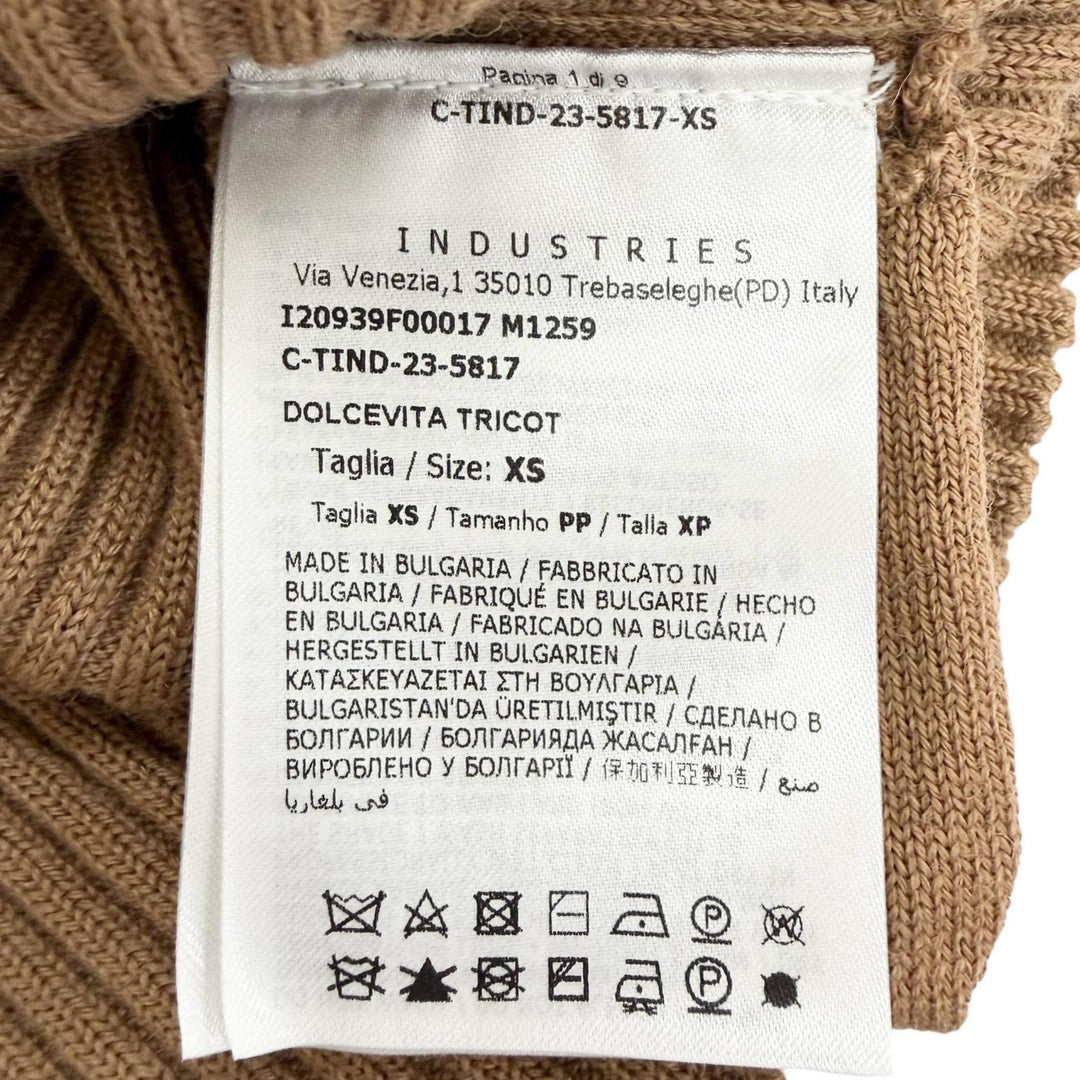 Excellent MONCLER DOLCEVITA Logo patch high-neck ribbed knit sweater Brown XS
