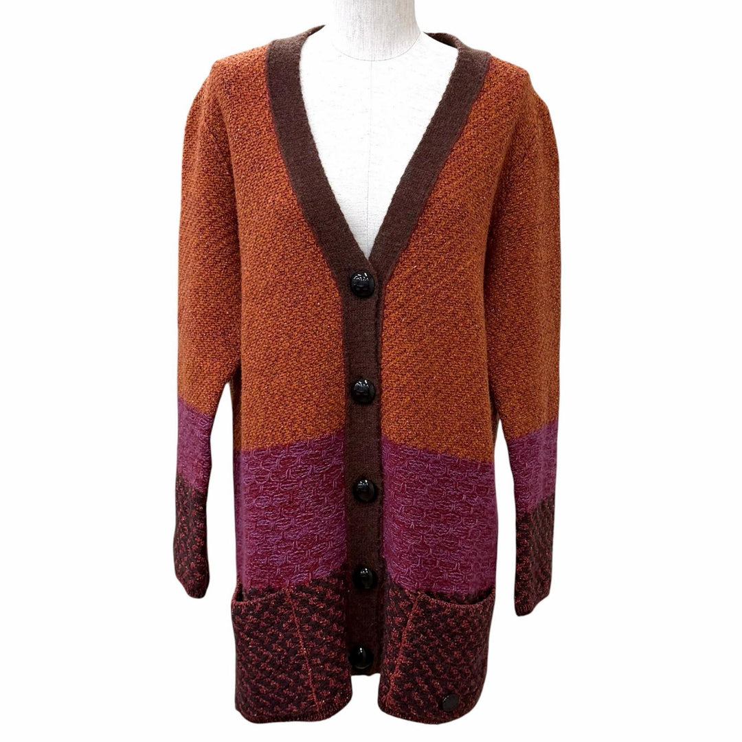 Excellent LOUIS VUITTON cardigan With logo V-neck long dress Multi silk Women L