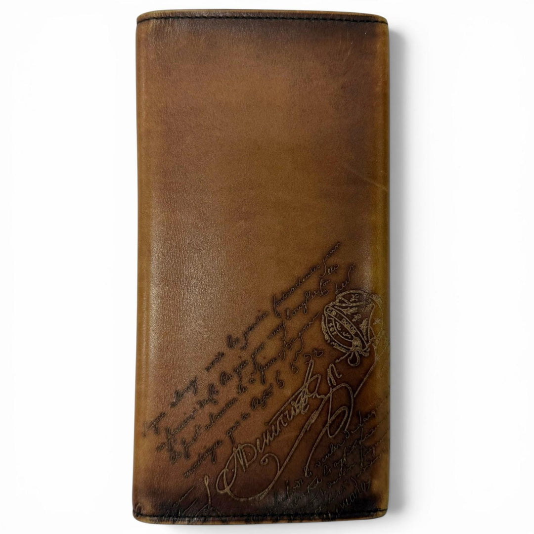 Very Good BERLUTI Purse Espace En Scritto Calligraphy Wallet Brown leather mens