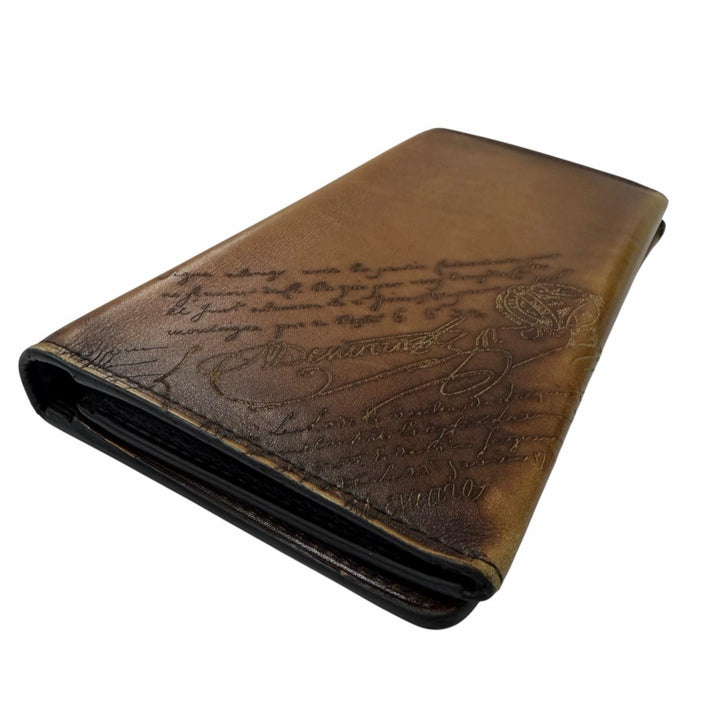 Very Good BERLUTI Purse Espace En Scritto Calligraphy Wallet Brown leather mens