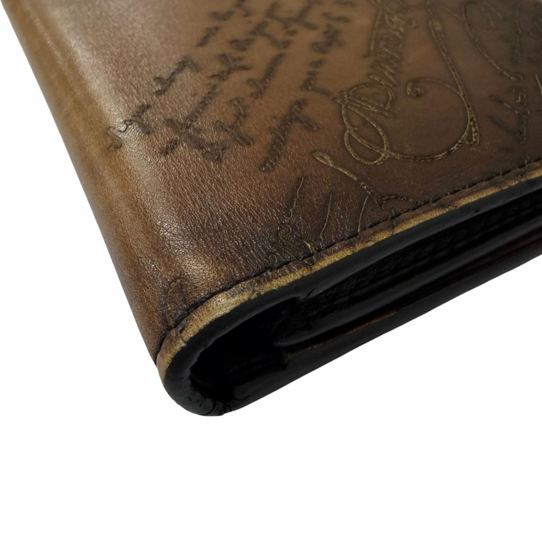 Very Good BERLUTI Purse Espace En Scritto Calligraphy Wallet Brown leather mens