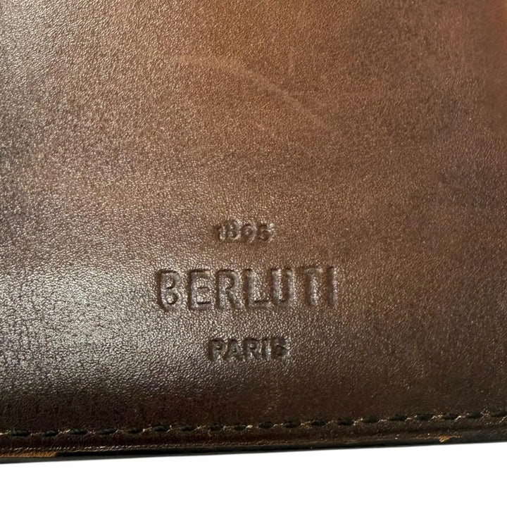 Very Good BERLUTI Purse Espace En Scritto Calligraphy Wallet Brown leather mens