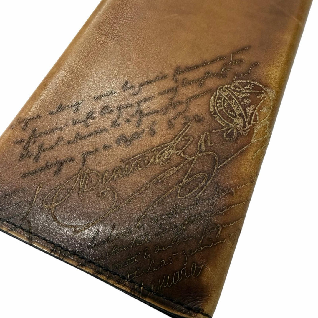 Very Good BERLUTI Purse Espace En Scritto Calligraphy Wallet Brown leather mens