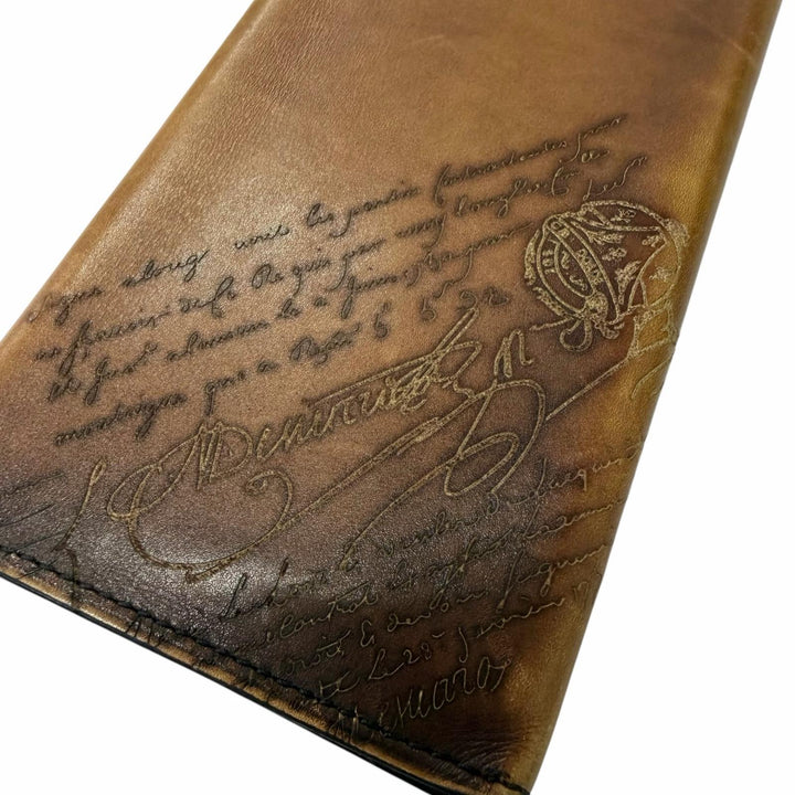 Very Good BERLUTI Purse Espace En Scritto Calligraphy Wallet Brown leather mens