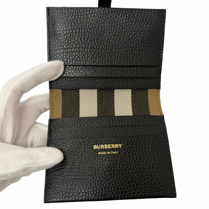 Pristine BURBERRY Card Case Checkered Lining Pattern Coin Case black