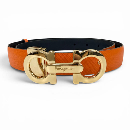 Excellent Salvatore Ferragamo belt GanciniMetal Leather Orange leather Women