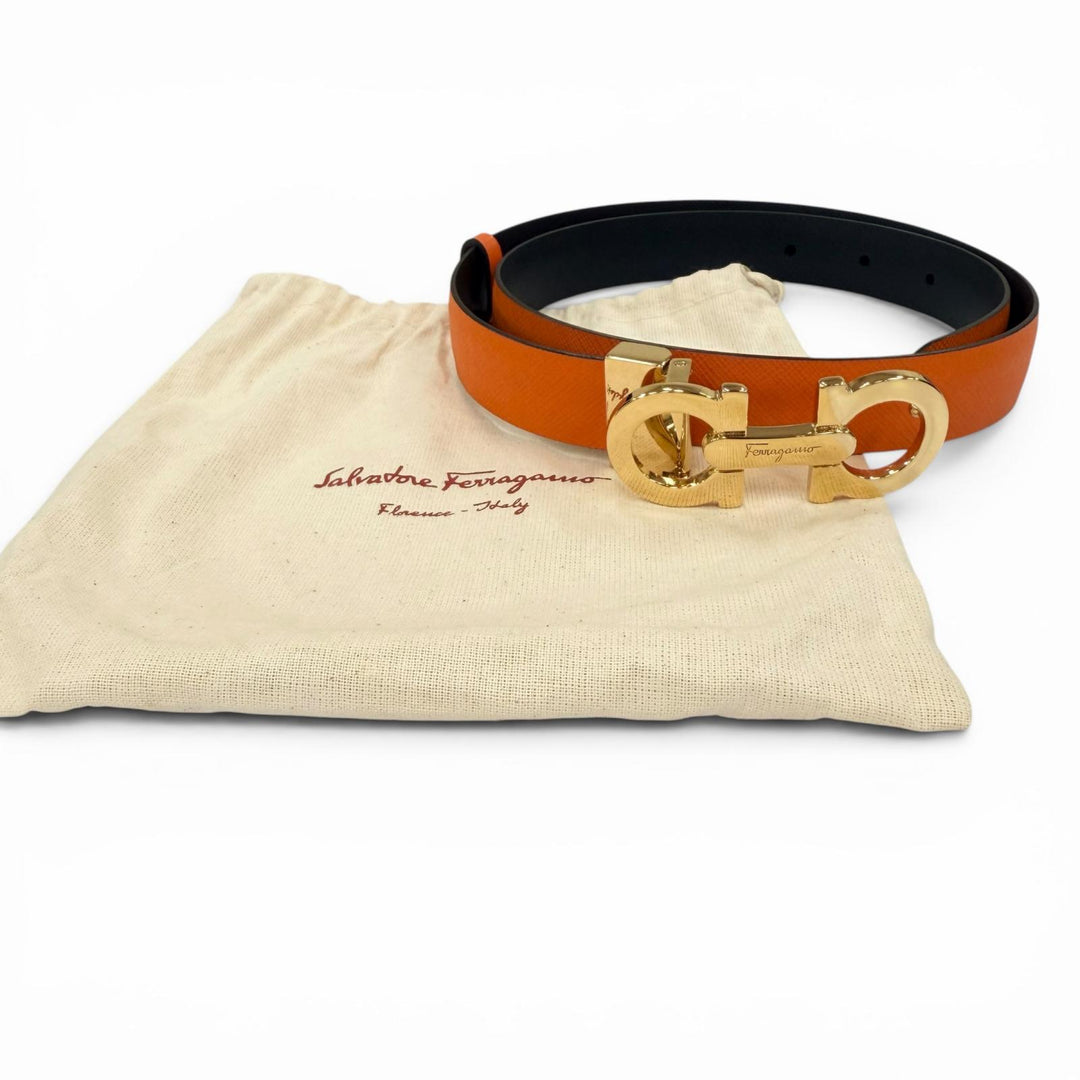 Excellent Salvatore Ferragamo belt GanciniMetal Leather Orange leather Women