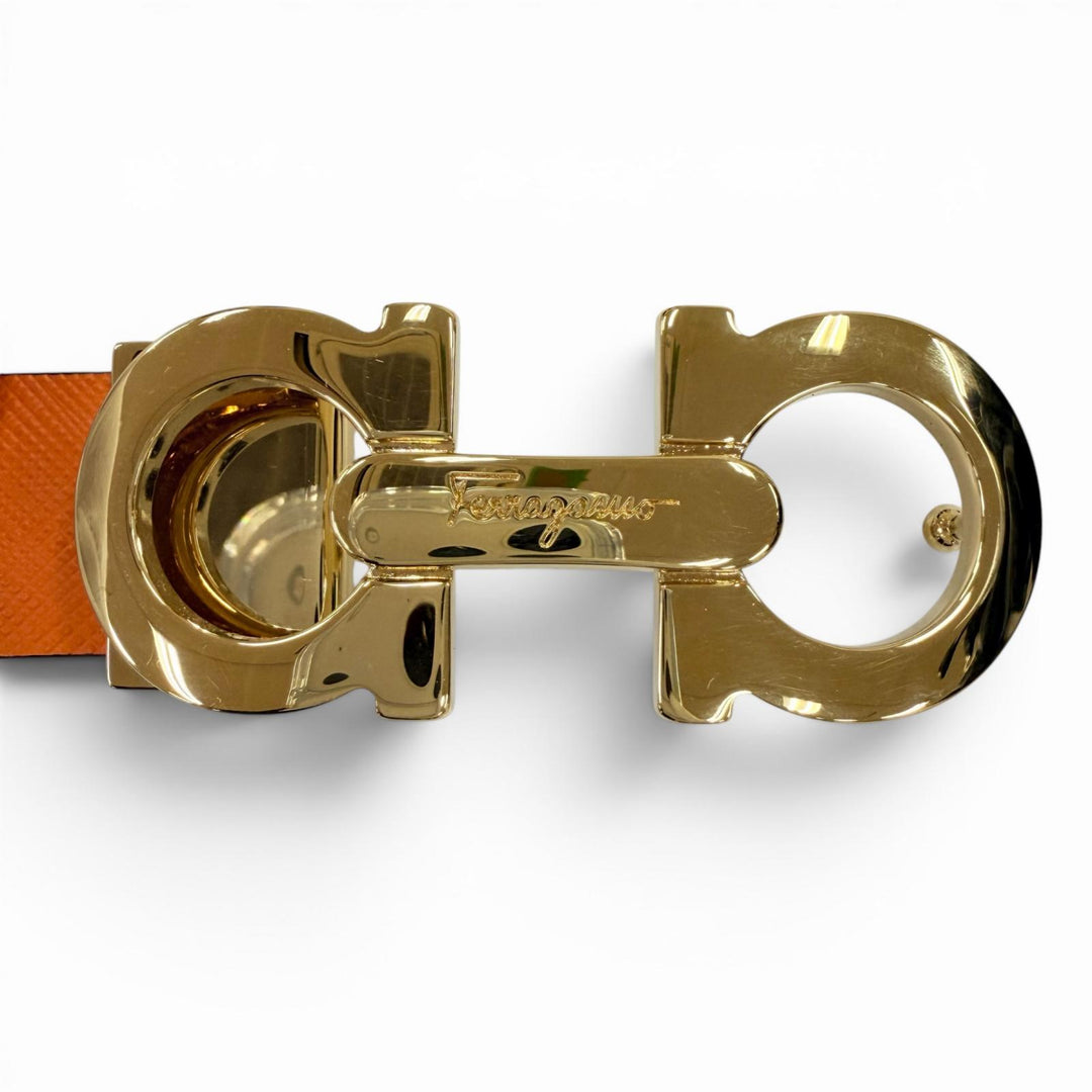 Excellent Salvatore Ferragamo belt GanciniMetal Leather Orange leather Women