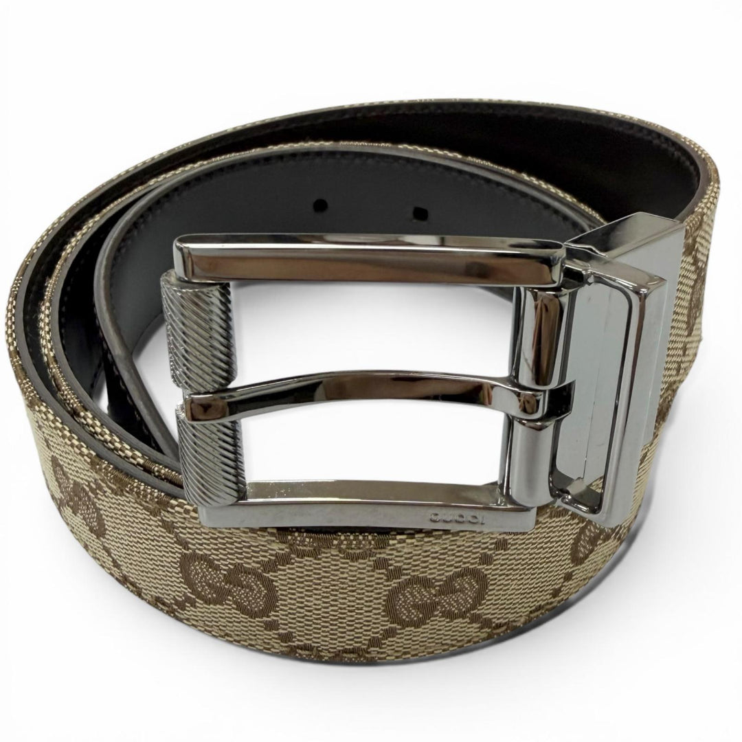 Great GUCCI belt Silver pin buckle beige leather mens
