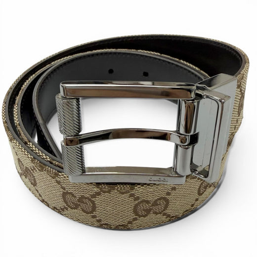 Great GUCCI belt Silver pin buckle beige leather mens