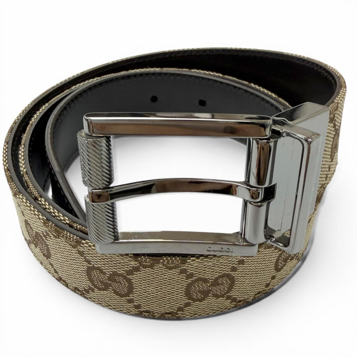Great GUCCI belt Silver pin buckle beige leather mens