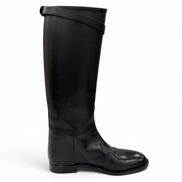 Excellent HERMES Knee-high boots Kelly Buckle Leather Jumping Boots black 37