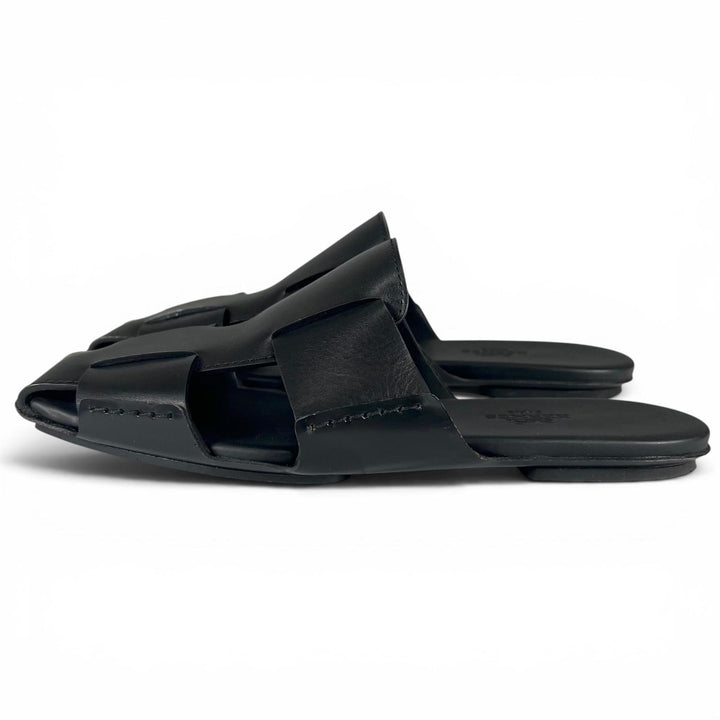Great HERMES Mule RUSE Square-toe Gurkha black leather Women 35 181041Z
