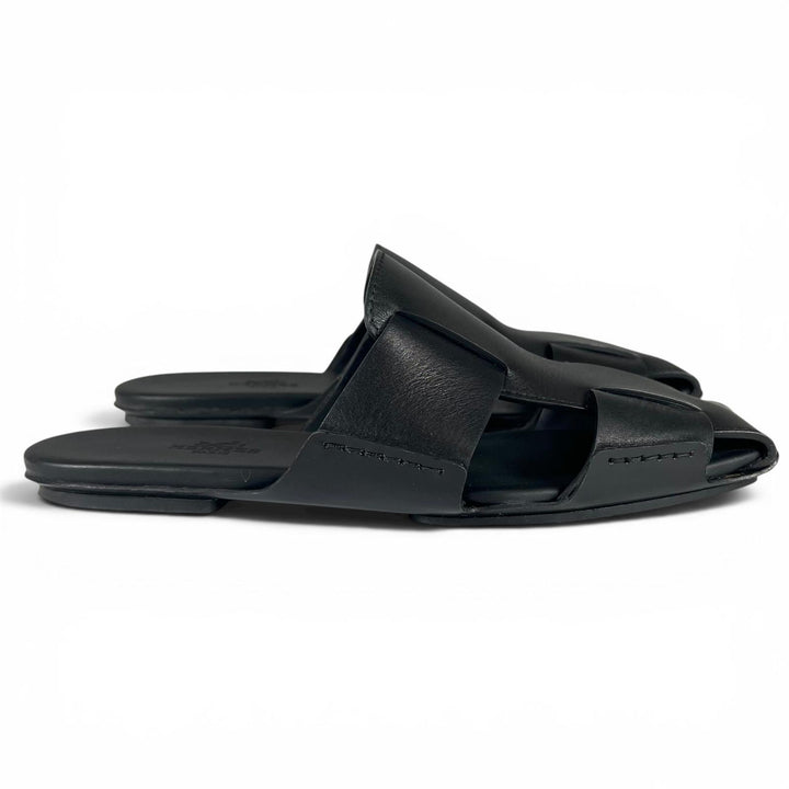 Great HERMES Mule RUSE Square-toe Gurkha black leather Women 35 181041Z